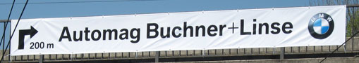 Spannbandwerbung bzw Brückenwerbung Automag Buchner+Linse